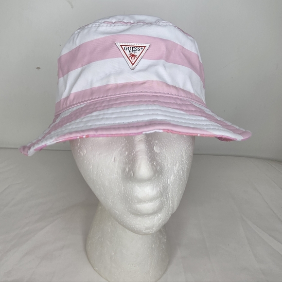 Guess OS Pink and White Striped/ Tropical Bucket Hat - Picture 3 of 10